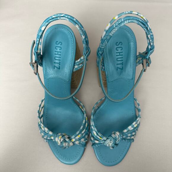 Schutz Shoes - Schutz Dahra Blue Gingham Fabric Knot Strappy Rope Espadrille Block Heel Size 8